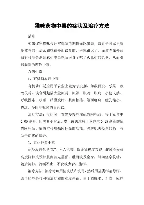 猫咪药物中毒的症状及治疗方法
