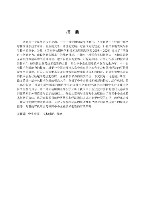 论我国中小企业技术创新战略