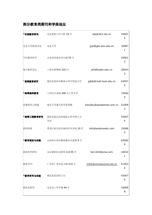 投稿邮箱-部分教育类期刊和学报地址