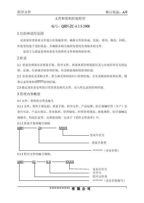 医疗器械企业程序文件