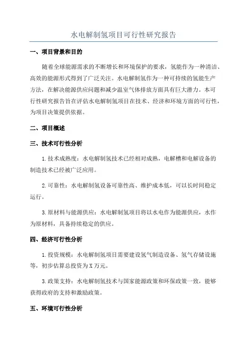 水电解制氢项目可行性研究报告