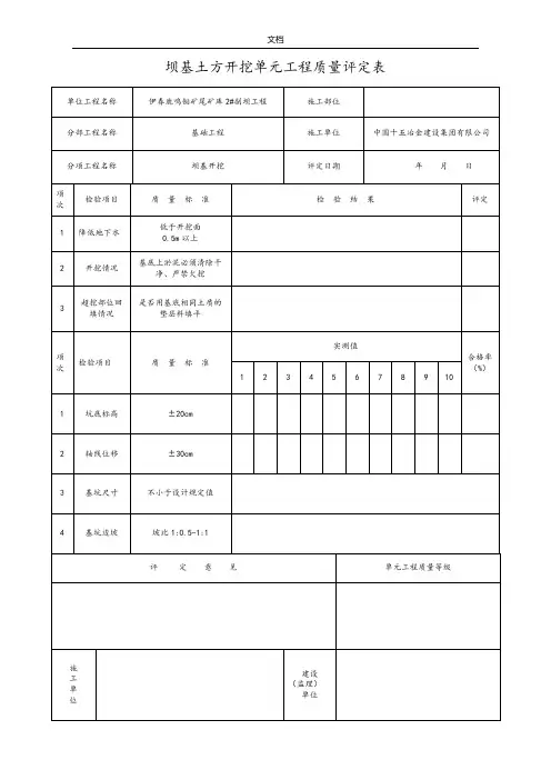 尾矿库检验批表格