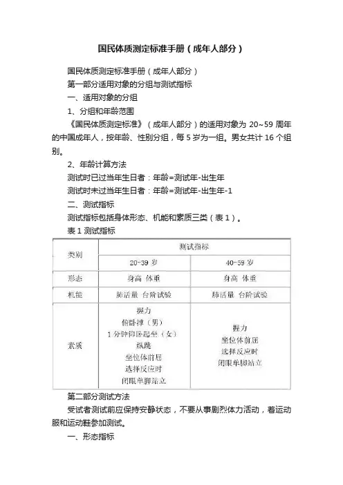 国民体质测定标准手册（成年人部分）