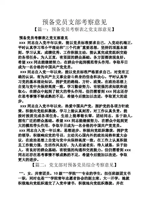 预备党员支部考察意见