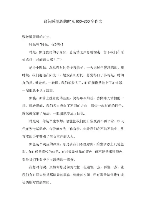致转瞬即逝的时光600-800字作文