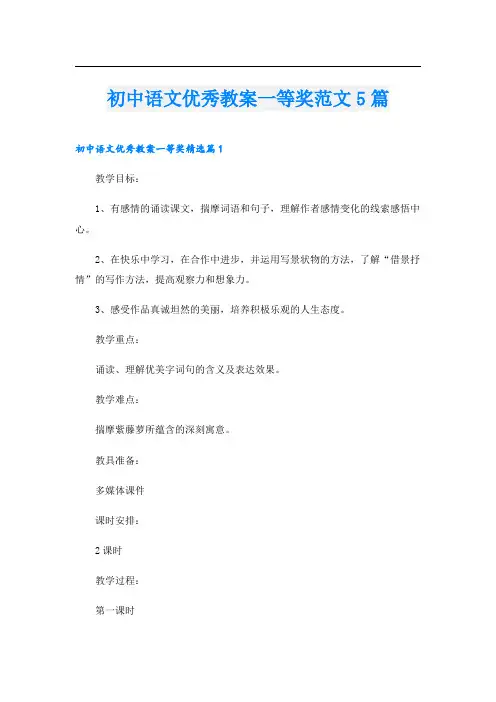 初中语文优秀教案一等奖范文5篇