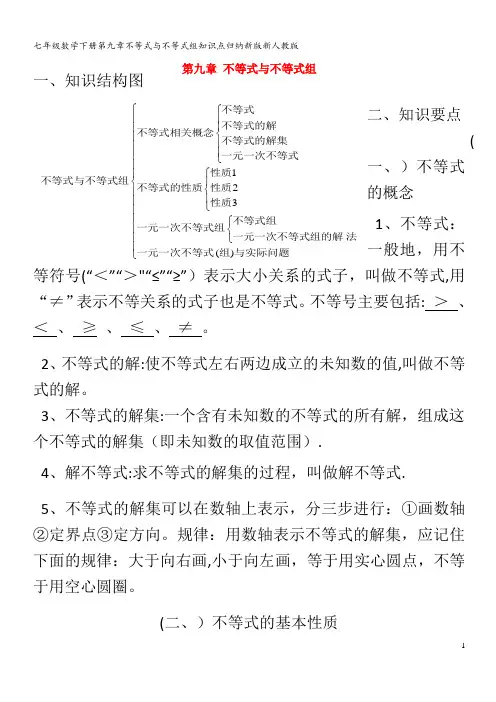 七年级数学下册第九章不等式与不等式组知识点归纳