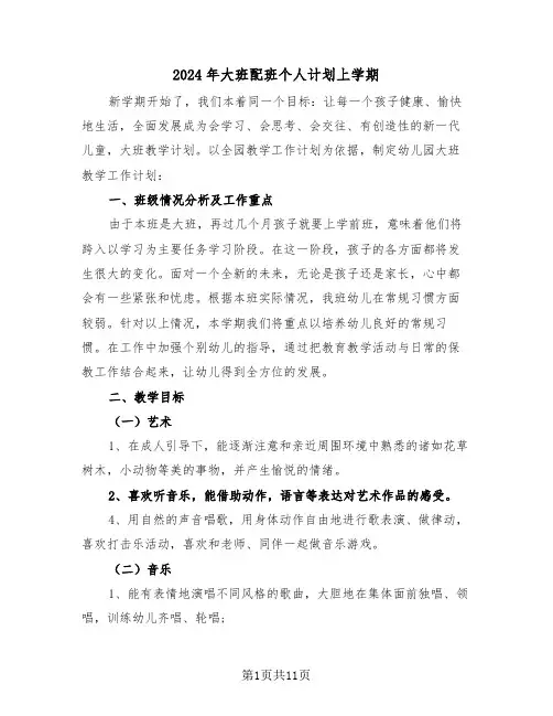2024年大班配班个人计划上学期(3篇)