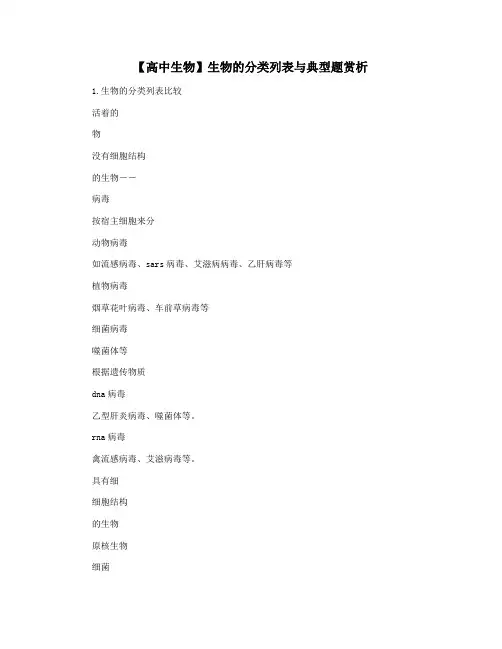 【高中生物】生物的分类列表与典型题赏析