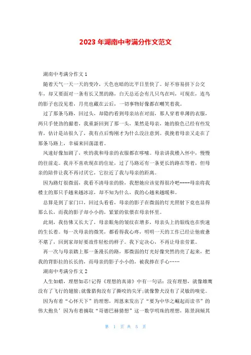 2023年湖南中考满分作文范文