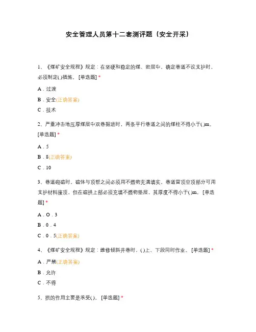 安全管理人员第十二套测评题(安全开采)