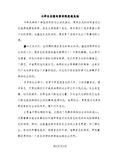 大学生拍微电影实践思想总结（2篇）