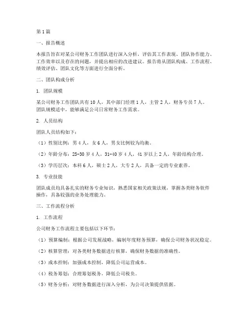 财务工作团队分析报告(3篇)