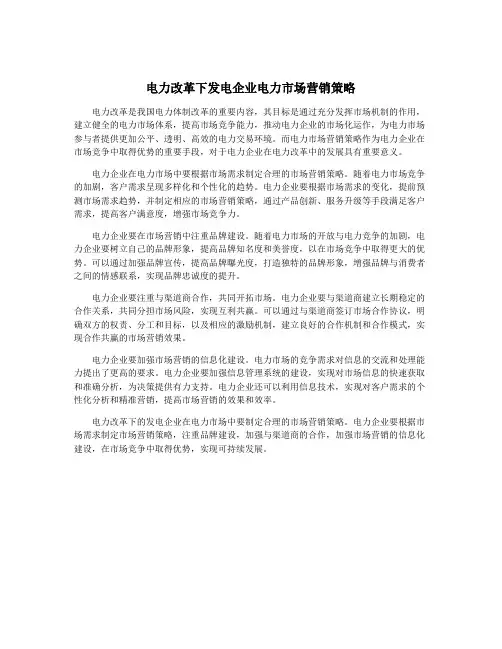 电力改革下发电企业电力市场营销策略