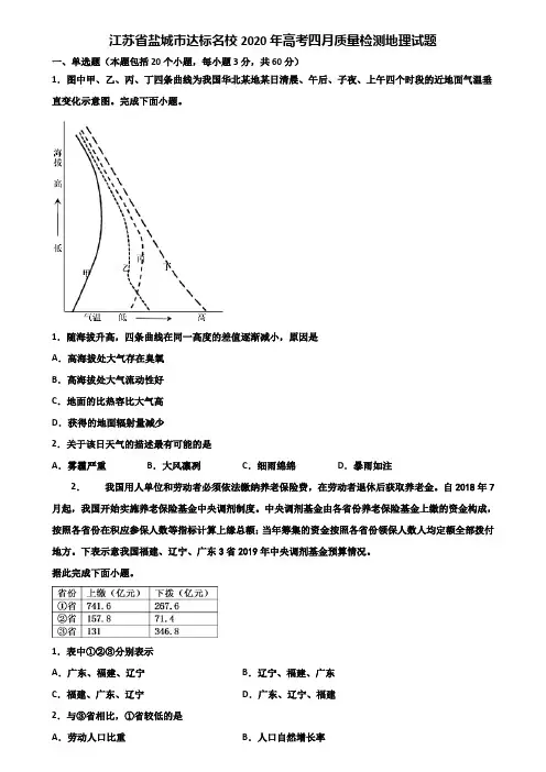 江苏省盐城市达标名校2020年高考四月质量检测地理试题含解析