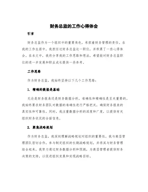 财务总监的工作心得体会 财务总监工作思路和想法模板