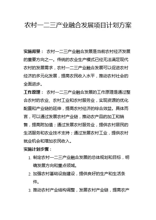 农村一二三产业融合发展项目计划方案(六)