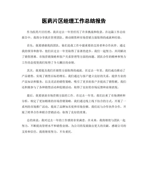 医药片区经理工作总结报告