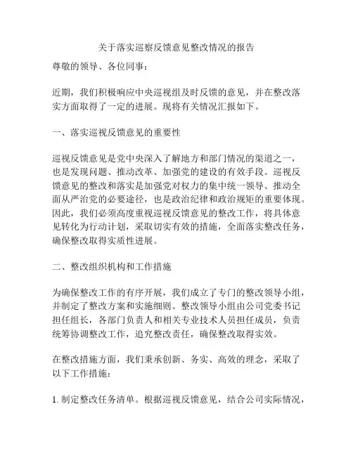 关于落实巡察反馈意见整改情况的报告