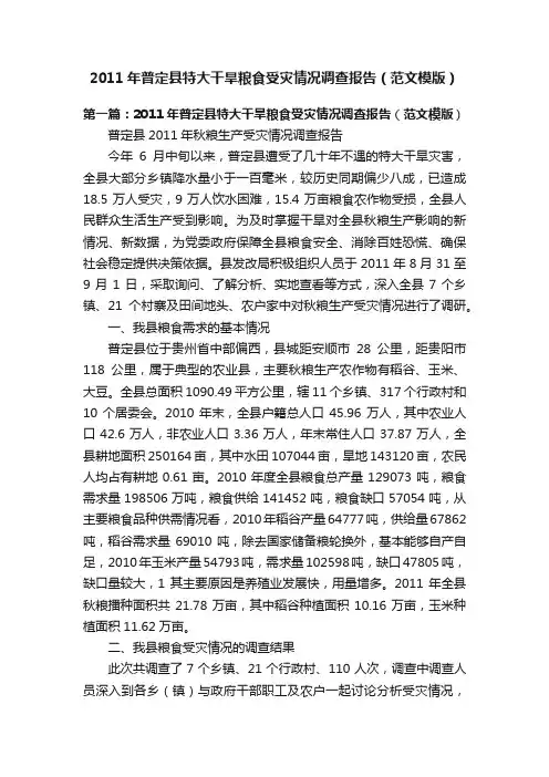 2011年普定县特大干旱粮食受灾情况调查报告（范文模版）