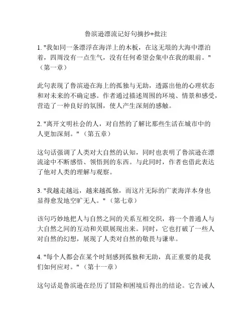鲁滨逊漂流记好句摘抄+批注