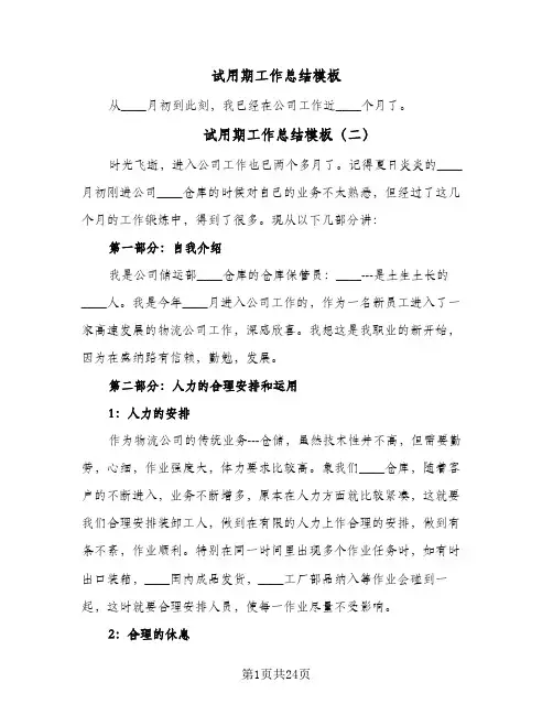 试用期工作总结模板(六篇)