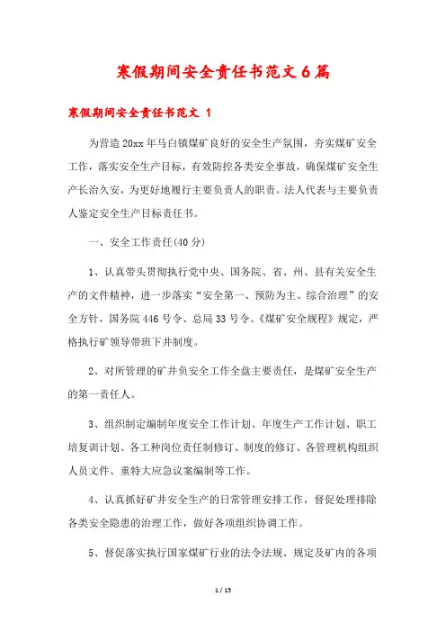 寒假期间安全责任书范文6篇