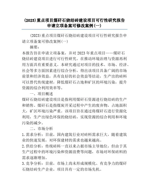 (2023)重点项目煤矸石烧结砖建设项目可行性研究报告申请立项备案可修改案例(一)