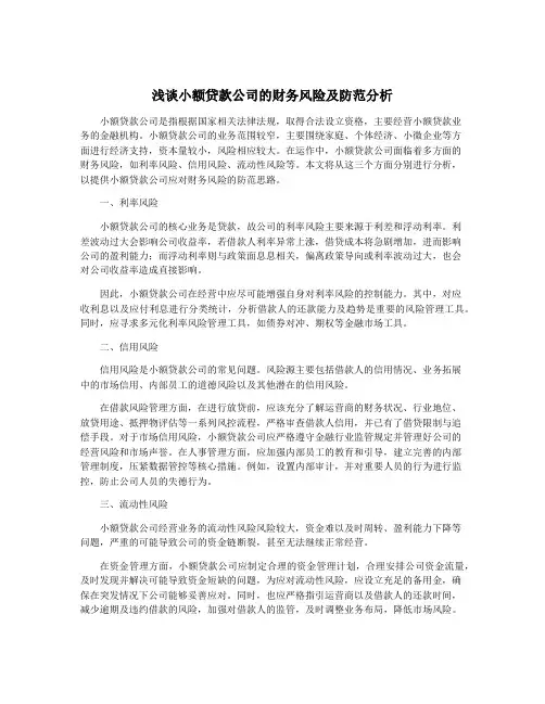 浅谈小额贷款公司的财务风险及防范分析