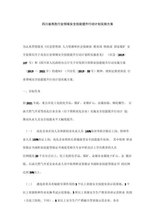 四川省高危行业领域安全技能提升行动计划实施方案