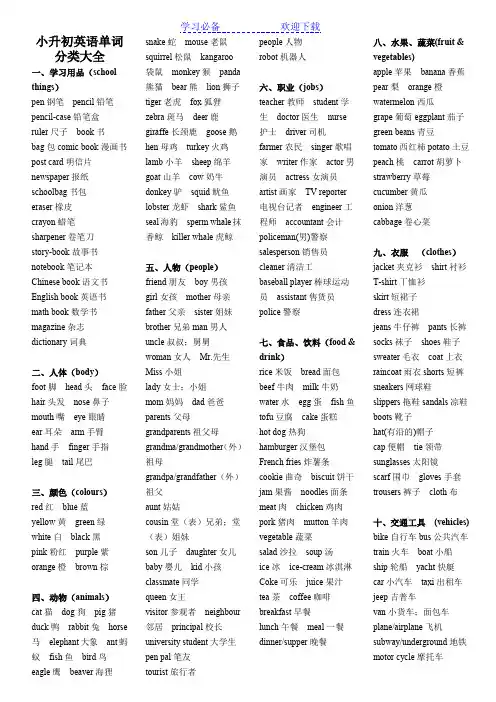 PEP人教版小学(小升初)英语单词归类汇总大全