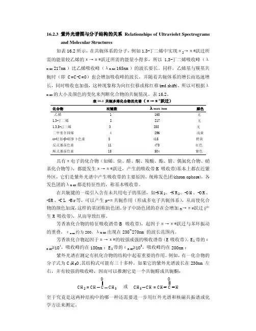 紫外光谱图与分子结构的关系