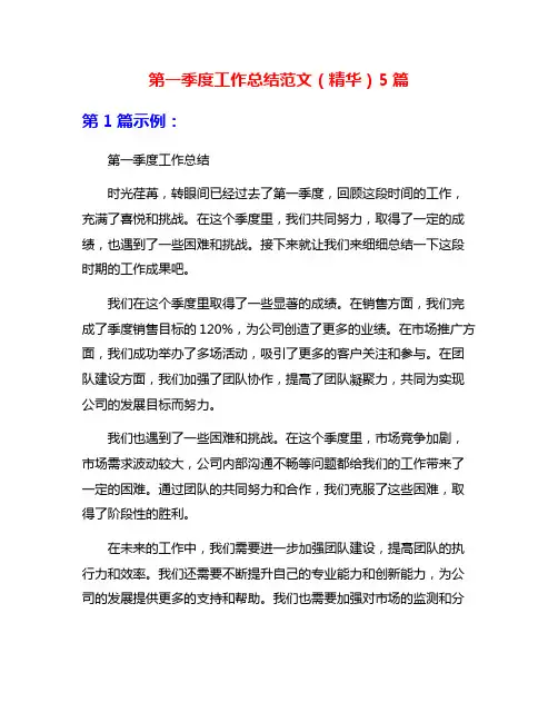 第一季度工作总结范文(精华)5篇