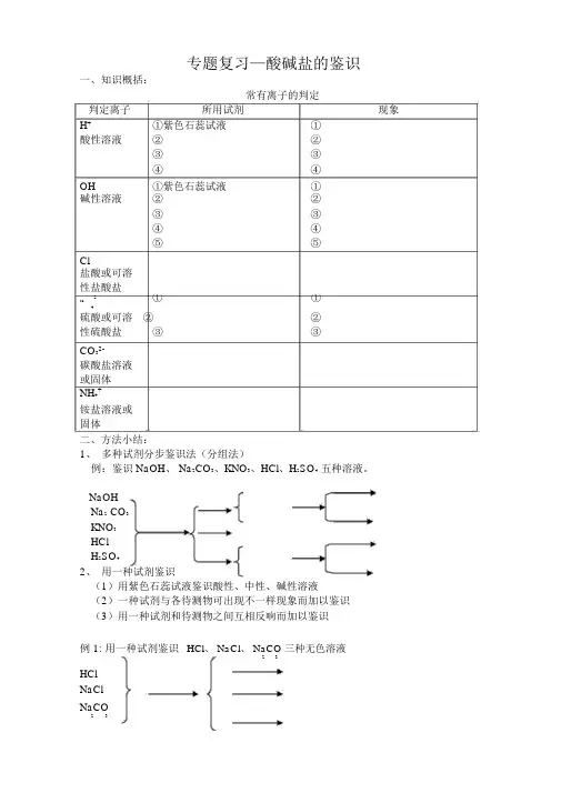 初三化学专题复习—酸碱盐的鉴别