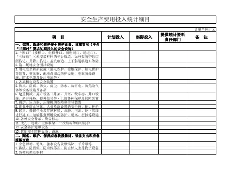 安全生产费用投入统计细目