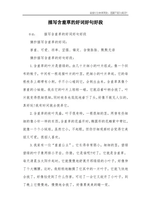 描写含羞草的好词好句好段