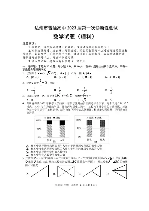 四川省达州市2023届高三第一次诊断性测试理数试题(带答案)