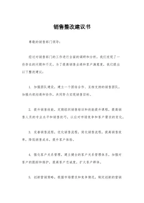 销售整改建议书
