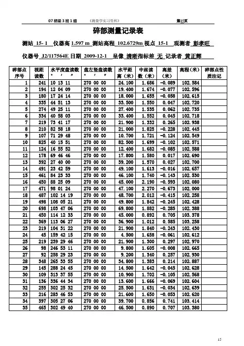 测量学 碎部点数据