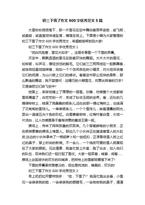 初三下雪了作文600字优秀范文5篇
