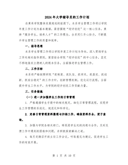 2024年大学辅导员的工作计划（五篇）