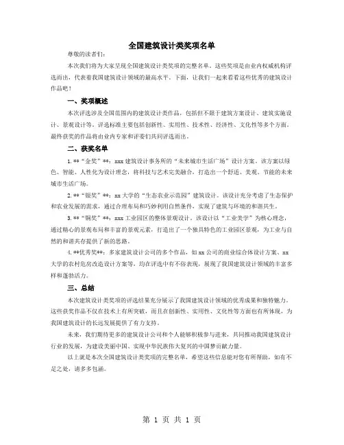 全国建筑设计类奖项名单