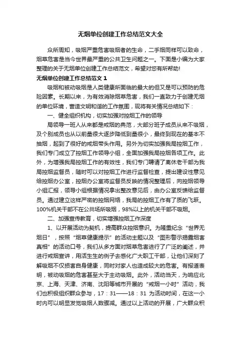 无烟单位创建工作总结范文大全