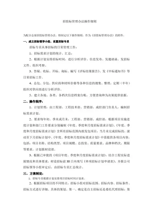招标细则(管理办法附件)