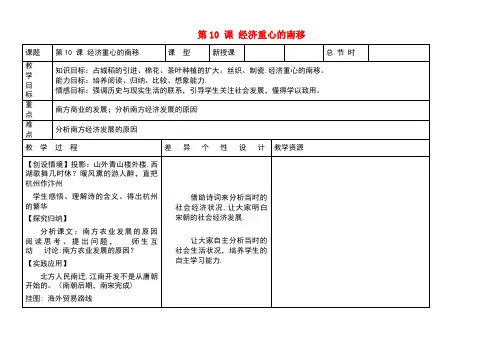 七年级历史下册第二单元第10课经济重心的南移教案新人教版