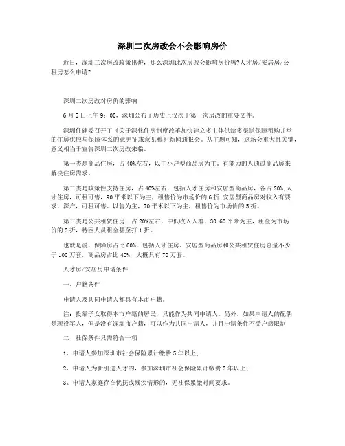 深圳二次房改会不会影响房价