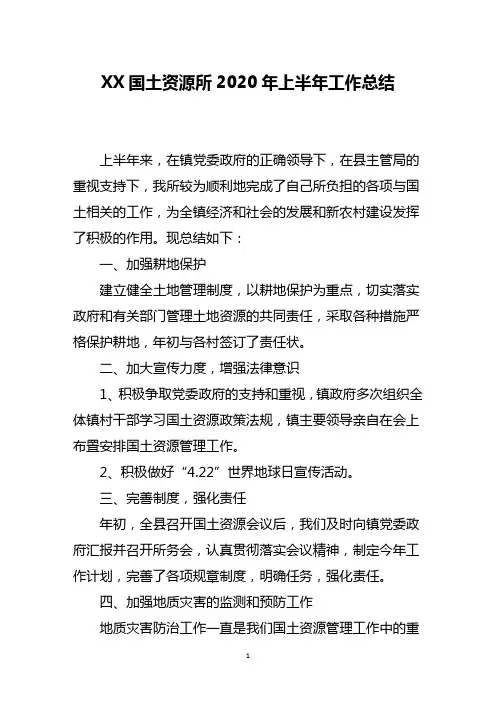 国土资源所2020年上半年工作总结