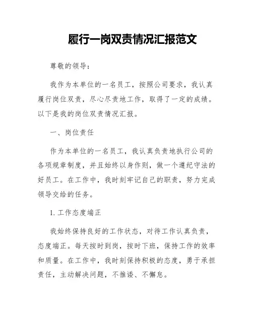 履行一岗双责情况汇报范文