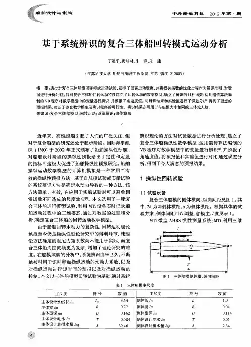 基于系统辨识的复合三体船回转模式运动分析