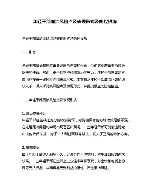 年轻干部廉洁风险点及表现形式及防控措施